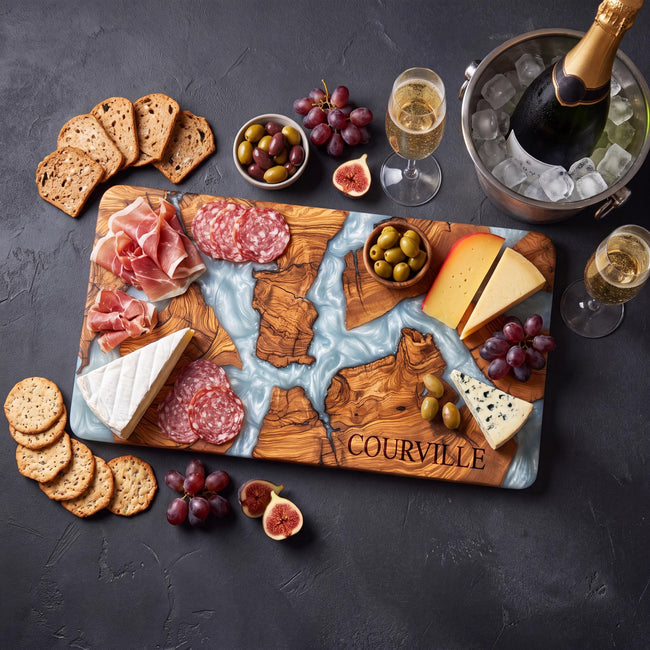 Handmade Olive Wood Charcuterie Board with Epoxy Resin | Rustic Cheese Plate | Wooden Serving Tray | Housewarming Gift | Wedding Gift