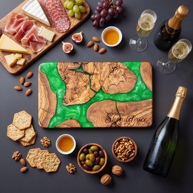 Large Olive Wood Charcuterie Board | Handmade Cheese Board with Epoxy Resin | Rustic Serving Tray | Sushi Platter