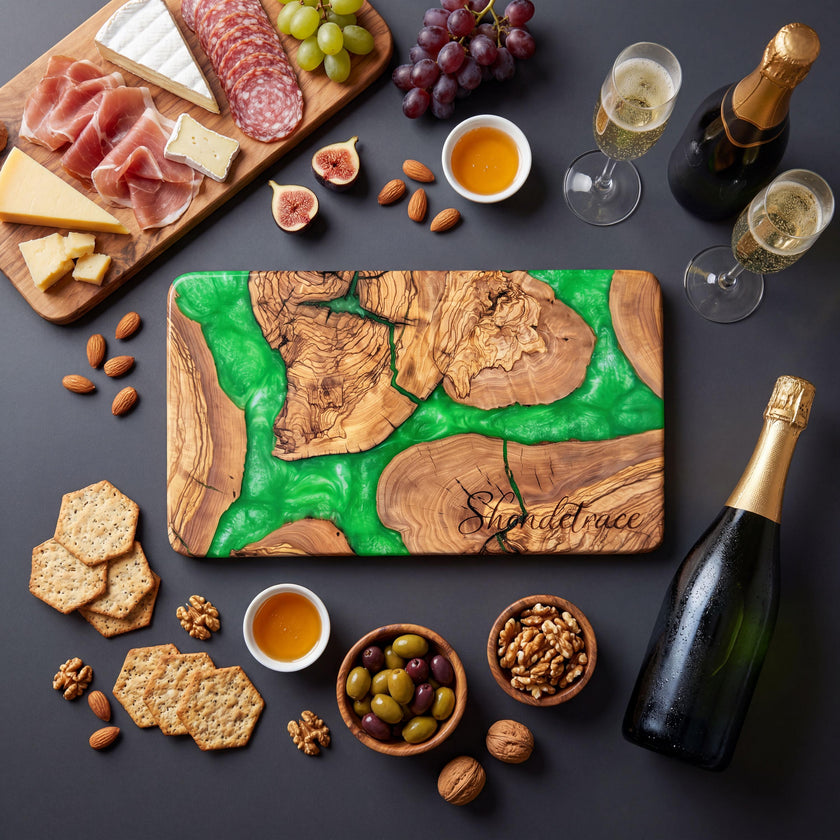 Large Olive Wood Charcuterie Board | Handmade Cheese Board with Epoxy Resin | Rustic Serving Tray | Sushi Platter