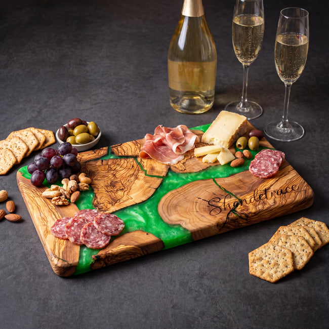 Large Olive Wood Charcuterie Board | Handmade Cheese Board with Epoxy Resin | Rustic Serving Tray | Sushi Platter
