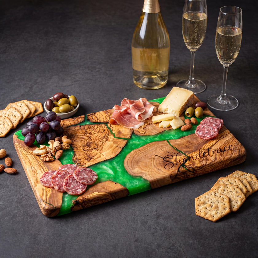 Large Olive Wood Charcuterie Board | Handmade Cheese Board with Epoxy Resin | Rustic Serving Tray | Sushi Platter
