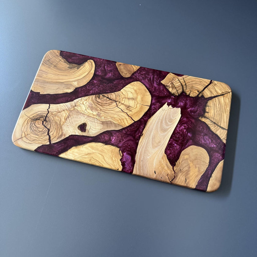 Large Olive Wood Charcuterie Board | Handmade Cheese Board with Epoxy Resin | Rustic Serving Tray | Sushi Platter