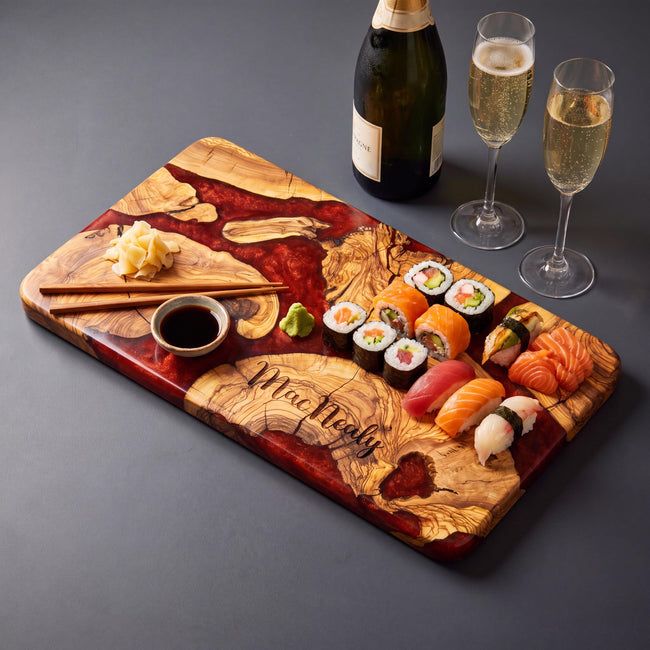 Olive Wood Charcuterie Board with Epoxy Resin | Handmade Sushi Board | Rectangular Cheese Board | Serving Platter | Housewarming Gift