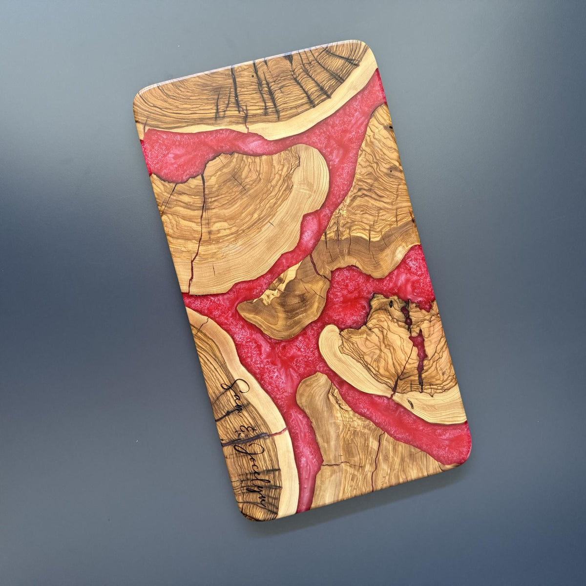Handmade Olive Wood Serving Board with Epoxy Resin | Artisan Charcuterie Board | Cheese Platter | Rustic Kitchen Decor