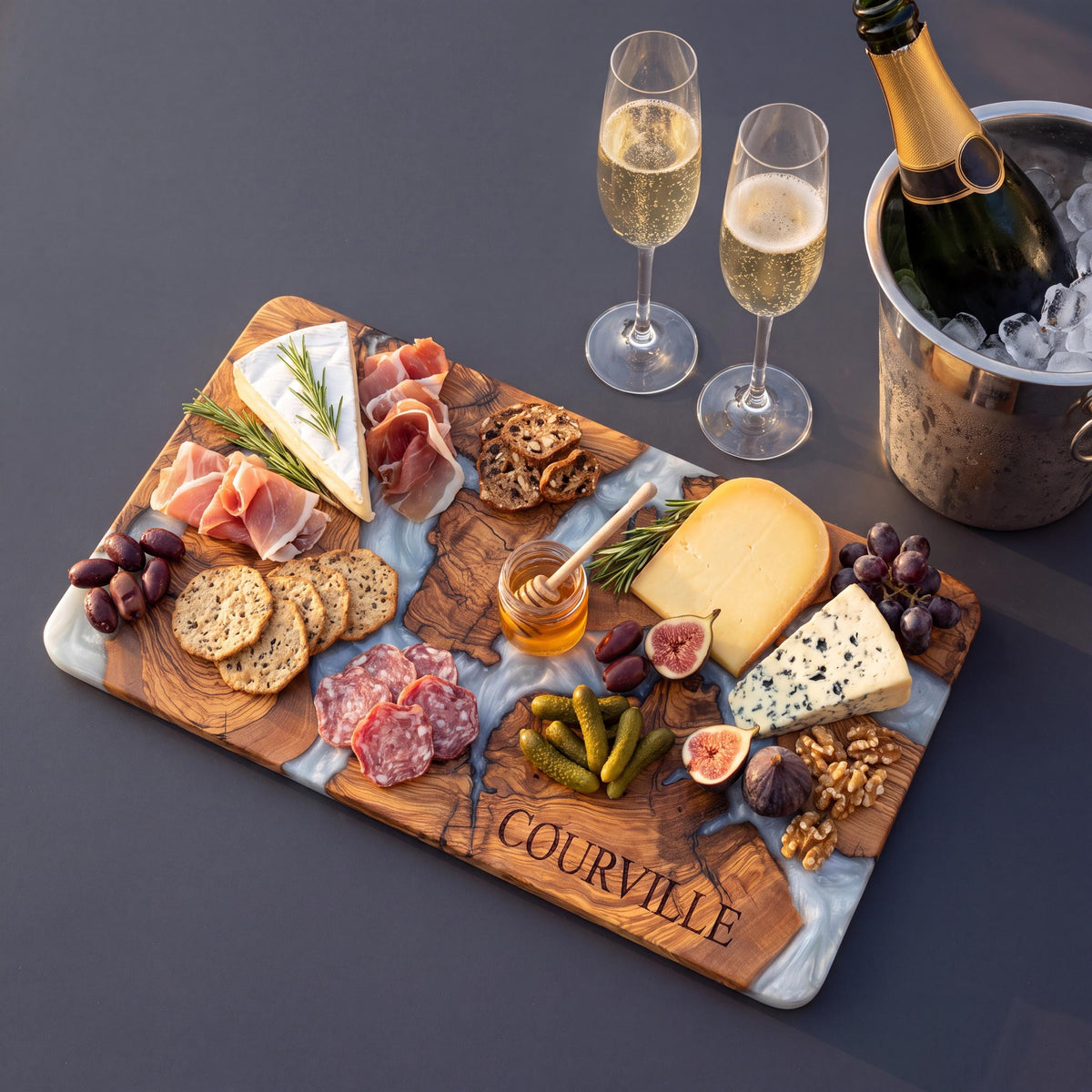 Handmade Olive Wood Charcuterie Board with Epoxy Resin | Rustic Cheese Plate | Wooden Serving Tray | Housewarming Gift | Wedding Gift