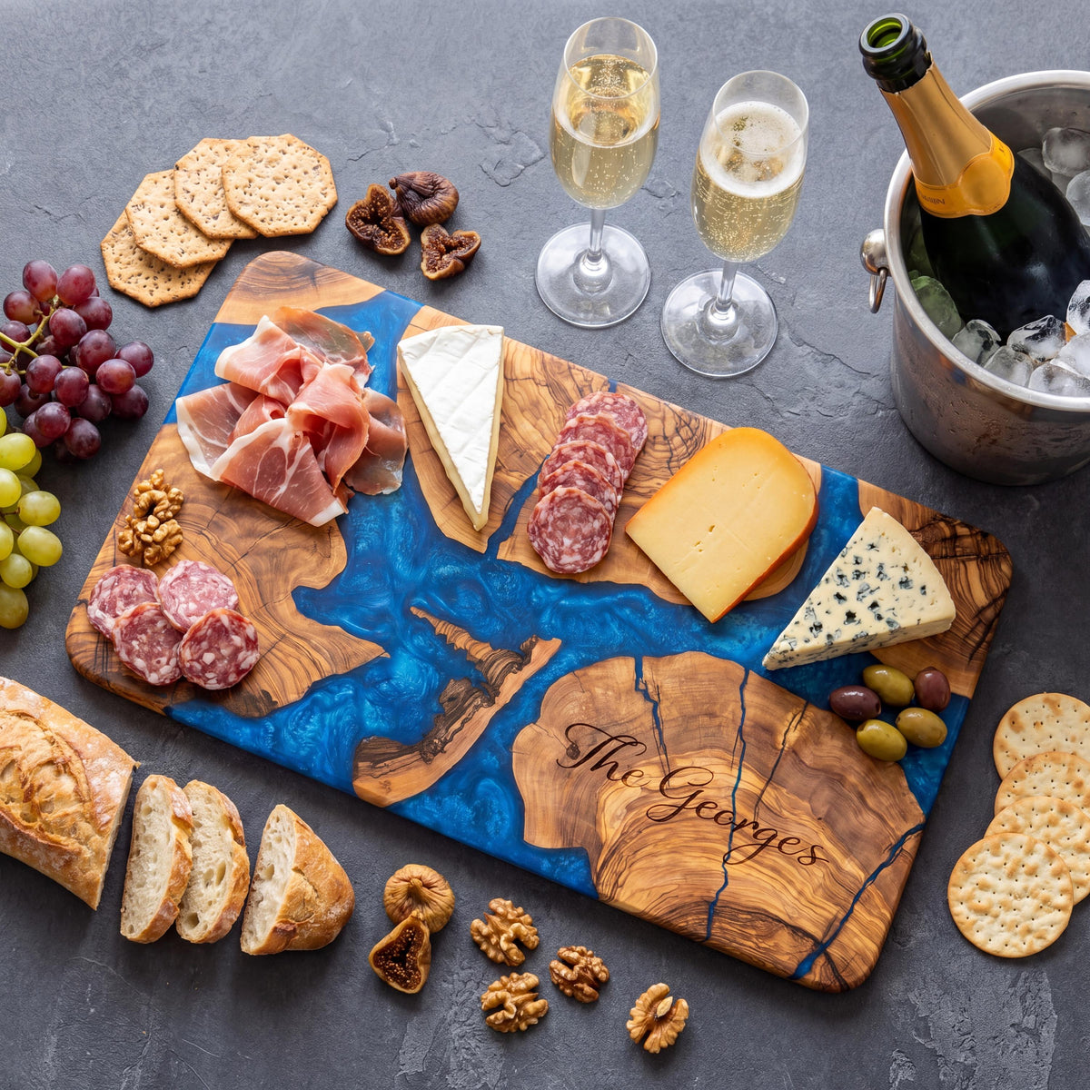 Artisan Olive Wood Serving Board with Epoxy Resin | Handmade Grazing Board | Wooden Cheese Platter | Luxury Kitchen Gift | Rustic Home Decor