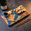 Olive Wood Sushi Board with Epoxy Resin | Handmade Serving Board | Japanese Style Sushi Platter | Charcuterie Board | Housewarming Gift