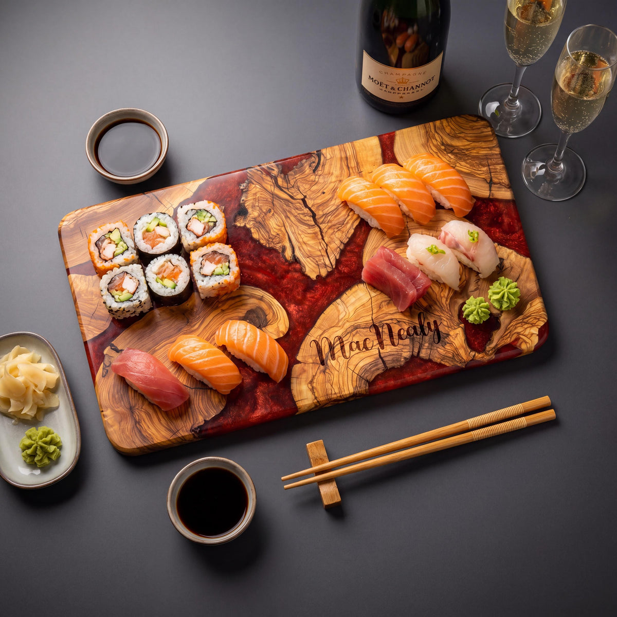 Olive Wood Sushi Board with Epoxy Resin | Handmade Serving Board | Japanese Style Sushi Platter | Charcuterie Board | Housewarming Gift