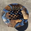 Handmade Olive Wood Epoxy Chess Table, Round Game Furniture, Modern Resin Game Board