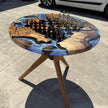 Handmade Olive Wood Epoxy Chess Table, Round Game Furniture, Modern Resin Game Board